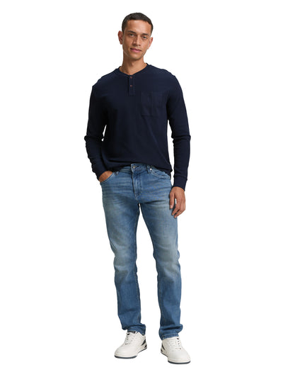 Ripp Henley Langarmshirt mit Brusttasche