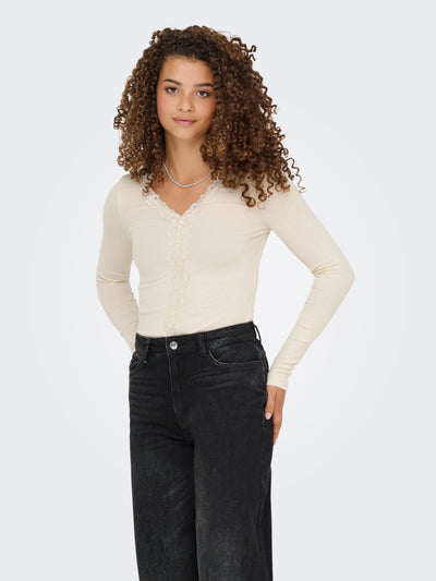 ONLENEA L/S LACE MIX PLACKET TOP JRS