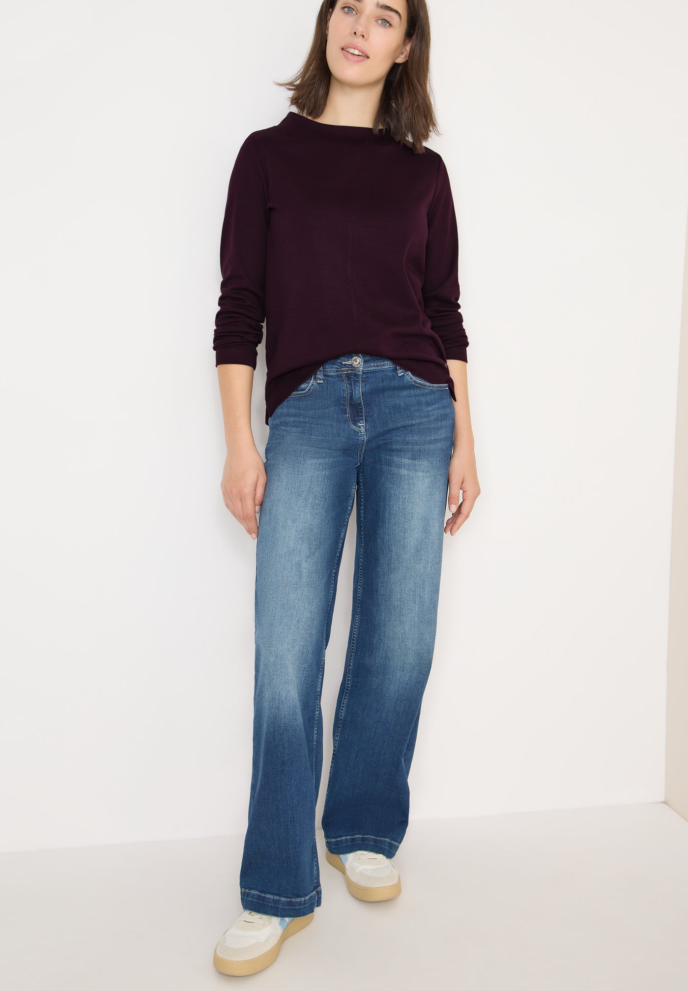 Funnelneck Shirt in Unifarbe